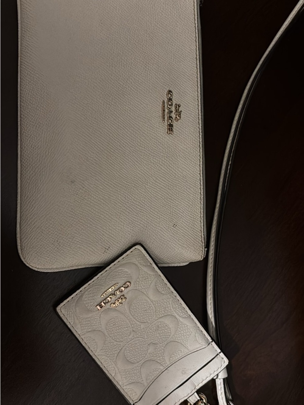 Coach White Leather Wristlet with Matching Card Case